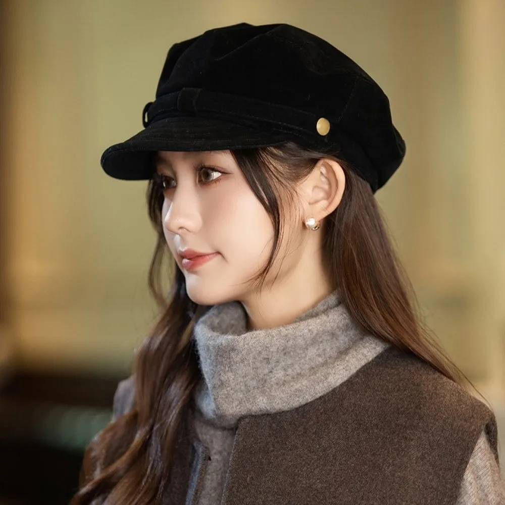 

Vintage Short Brim Suede Berets Flat Top Warm Artist Hat Korean Style Windproof Newsboy Hat Daily