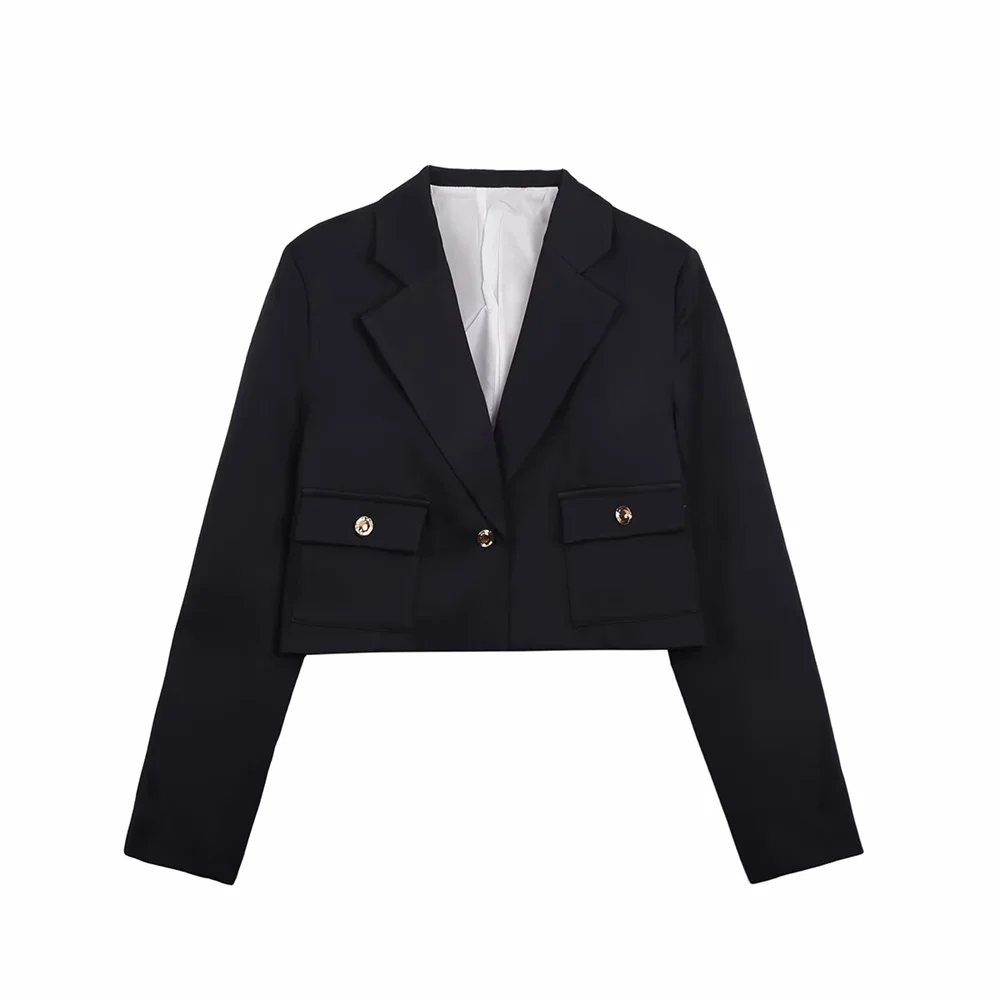 

Spring new women's simple shoulder padded short sleeved V-neck commuting suit jacket