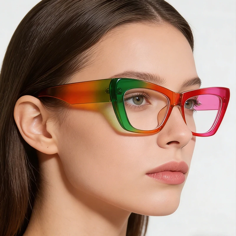 Colorful Rainbow Spectacle Frame Women Fashion Cat Eye Clear Eyewear Outdoors Gradient Color Protection Sunglasses 56897