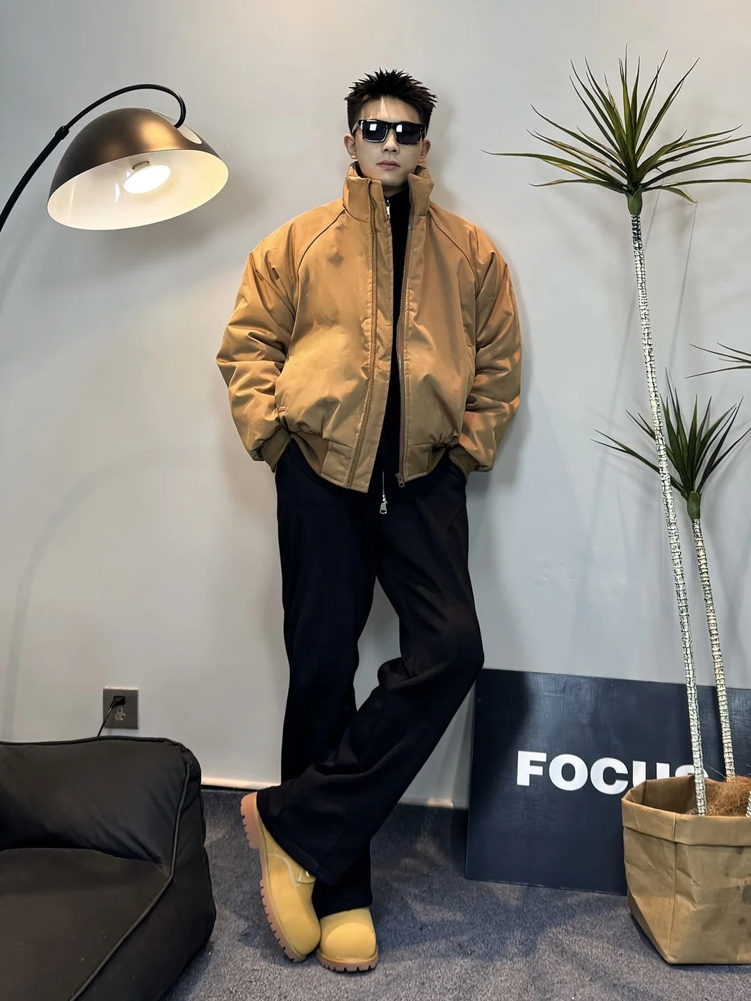 Khaki Flight Jacket Cotton Coat Men's Winter American Style Thickened Stand Collar Baseball Short Cotton Outerwear