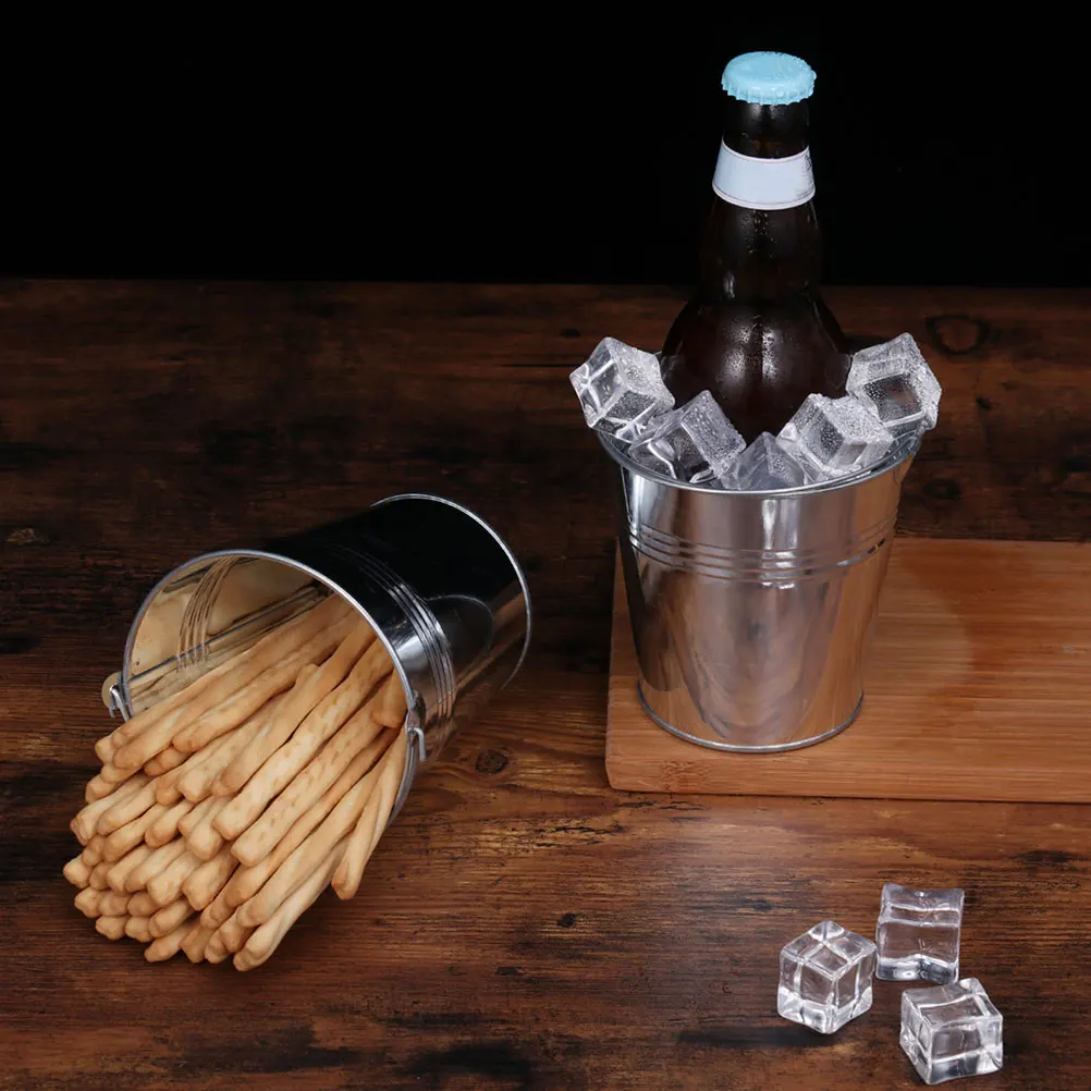 

5 Pcs French Fries Small Flower Bucket Ice Tin Buckets Mini Cube Silver Chip for Serving