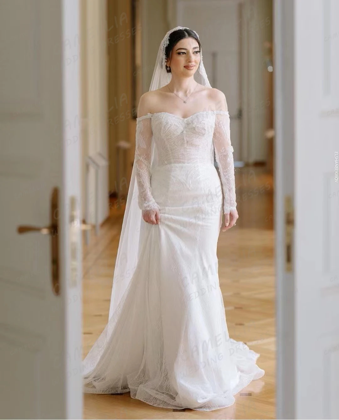 Robe de Mariée de Luxe en Dentelle et Tulle pour Femme, Tenue Sirène Sexy, Élégante, à Manches sulf, pour Gala