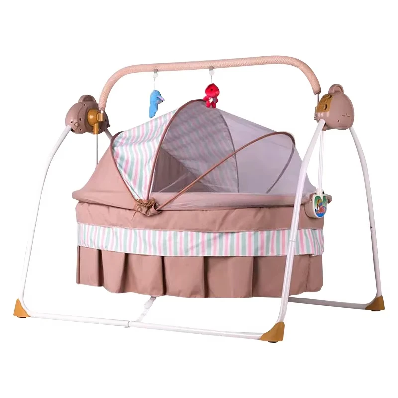 

New 2025 Portable Baby Cradle Bedside Crib Foldable Electric Hammock Swing Belt Storage Basket