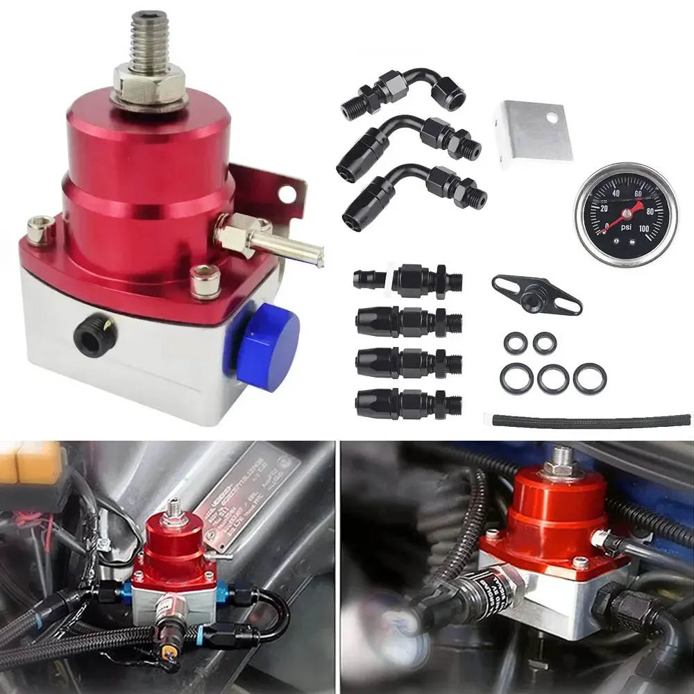 Car Universal Adjustable Fuel Pressure Regulator Gauge 100psi AN 6 Fitting End AN6 Oil Hose Fitting EFI Car Engine Parts