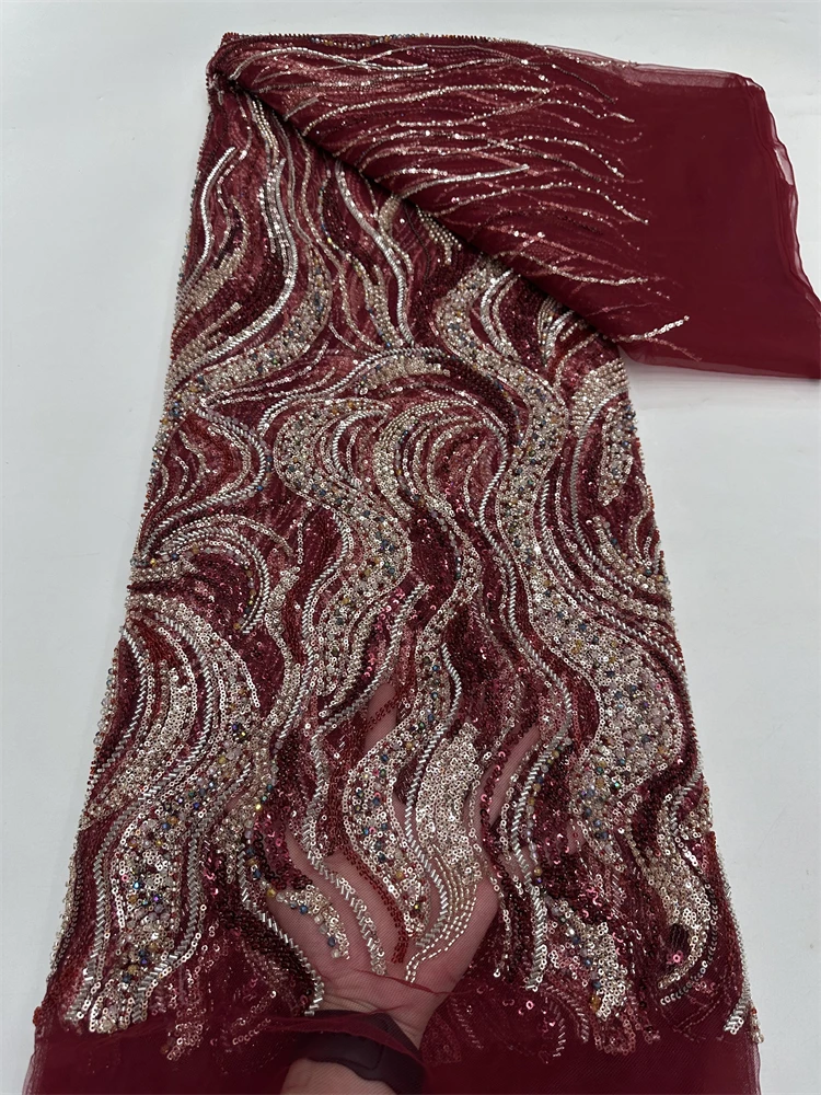 African Sequins Tulle Mesh Lace Fabric Beads 2025 High Quality Lace Nigerian Net Lace Fabrics For Women Party Wedding