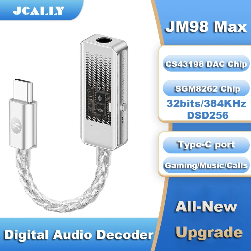Upgraded JCALLY JM98Max Headphone Amplifier USB-C to 3.5mm Dual-Chip Decoder CS43198 Earphone Adapter Cable For iPhone Xiaomi