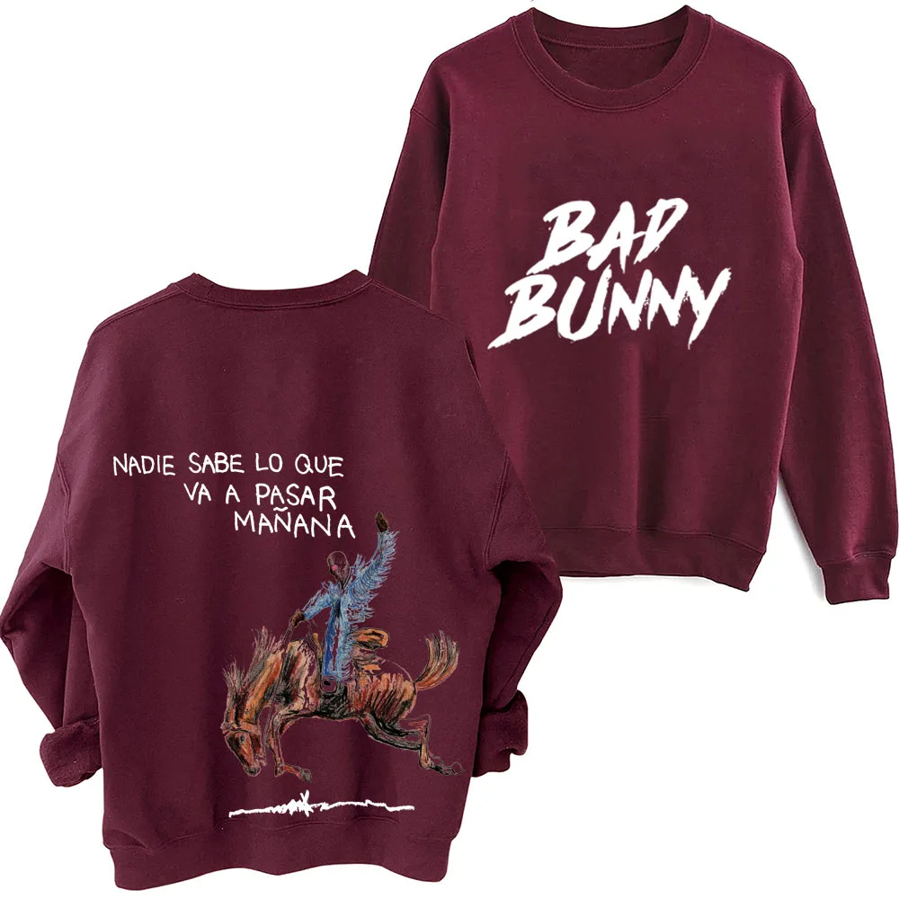 Sudadera con capucha de manga larga para hombre y mujer, suéter de cuello redondo con estampado de Bad Bunny, ropa de primavera y otoño, 2024