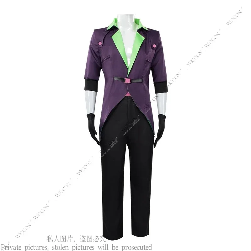 

a7d@Anime Joker Cosplay Costume Green Wig Disguise Adult Outfits Male Halloween Carnival Party Purple Suit Man Daily Outfit Role