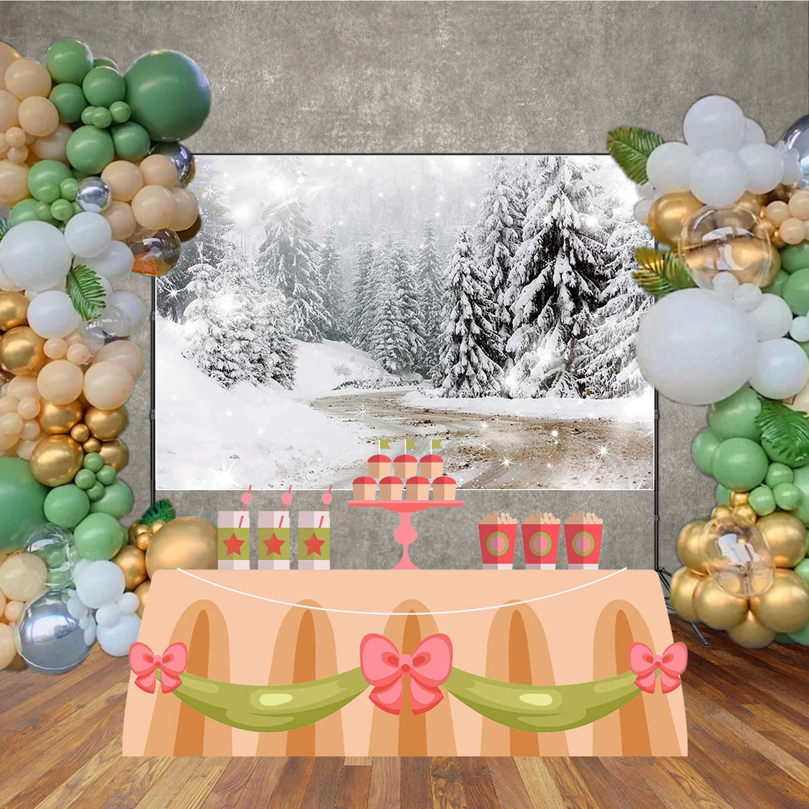 MOON.QG Hutan Salju Pinus Foto Latar Belakang Fotografi Latar Belakang Baby Shower Foto Wallpaper Photobooth Alat Peraga Pemotretan Dinding Rumah