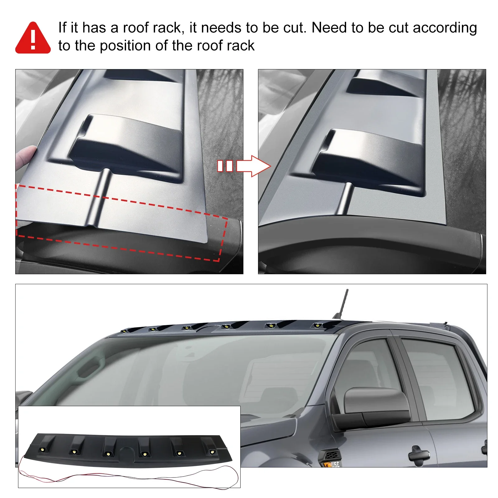 LED Light Bar Front Roof Spoiler Cover For Ford Ranger 2019 2020 2021 2022 Wildtrak XLT XLS XL Limited Car Accessories