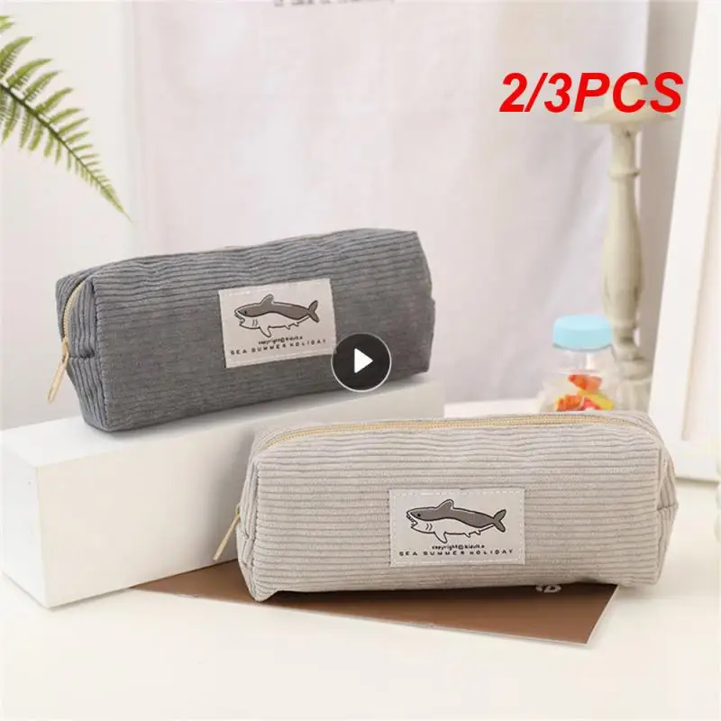 2/3PCS Corduroy Shark Pencil Case Large Capacity Stationery About 35g School Pencil Pouch Kawaii Pen Bag Corduroy Pen Case