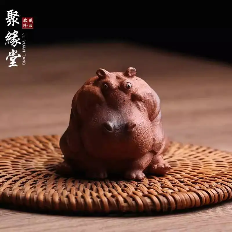 

Yixing Original Purple Clay Pet Figurine, Hippo Handmade Ornament, Premium Accessory, Can Be Used For Kung Fu Tea Sets