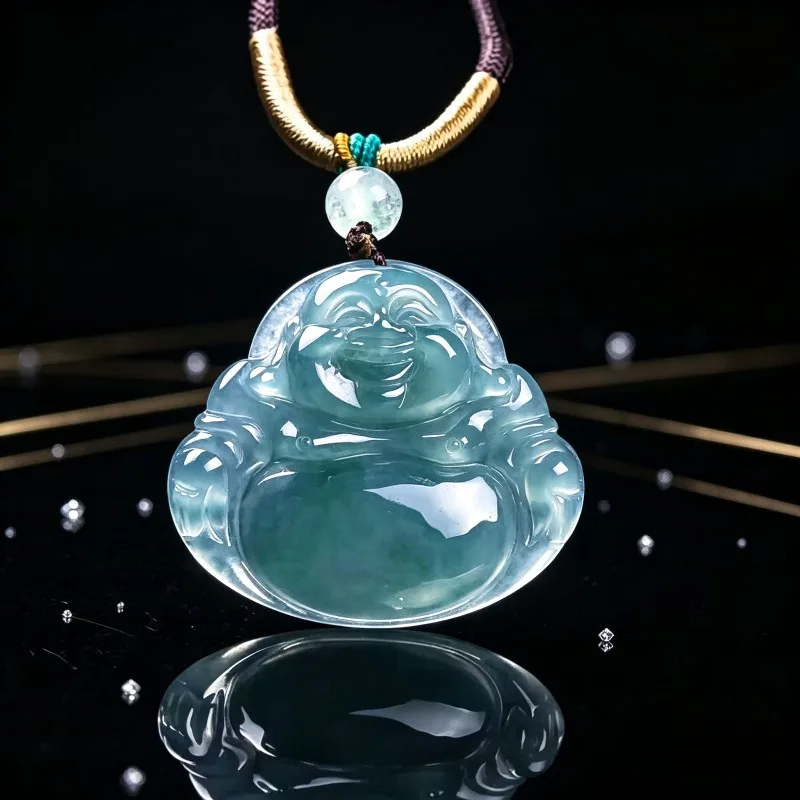 Real Natural Emerald Jade Blue Water Buddha Pendant Jadeite Necklace Fashion Jewelry Charm Designer Lucky Gifts Certificate