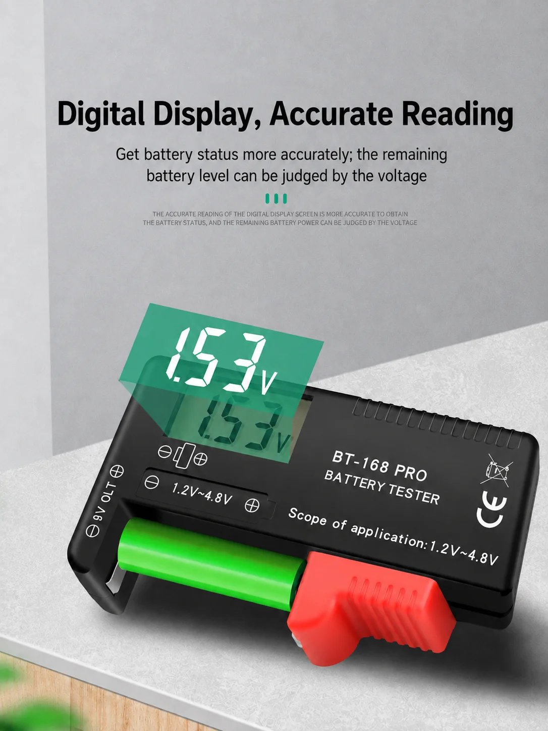 Universeller digitaler Batterietester für AA, AAA, C, D, 9V, PP3, 6F22, R03, LR14, R20 Batterien, Spannungsmesser mit LCD-Display – Detail 9