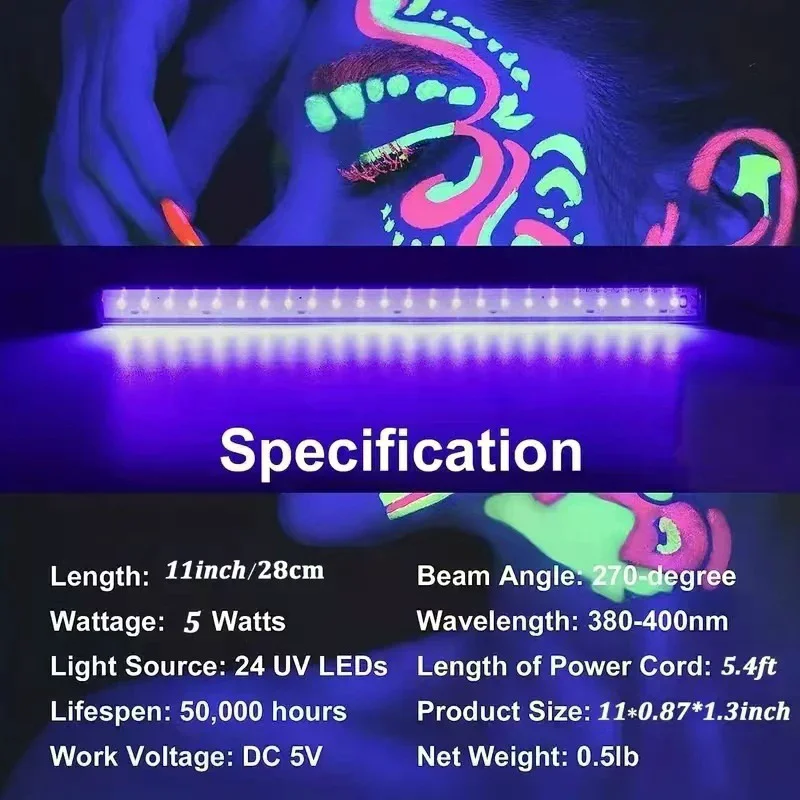 

1/2 шт. УФ-лампа LED 395-405 нм, черная, для геля, трубка T5, 5В, USB-подключение, ультрафиолетовый свет, LED-лампа для сцены, запчасти для УФ-лампы для ногтей