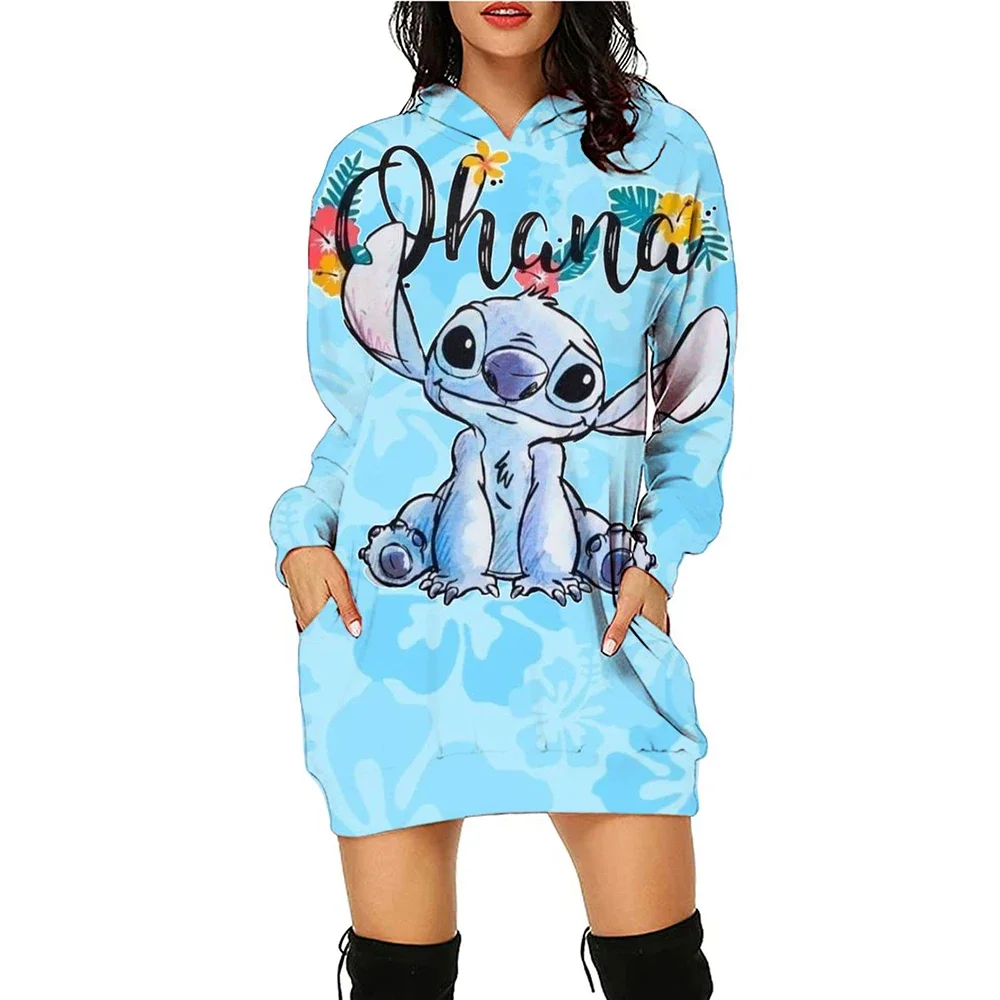 Autumn and Winter Christmas New Print Birthday Party Dress Disney Stitch Women\'s Simple Fashion Sweatshirt Hoodie