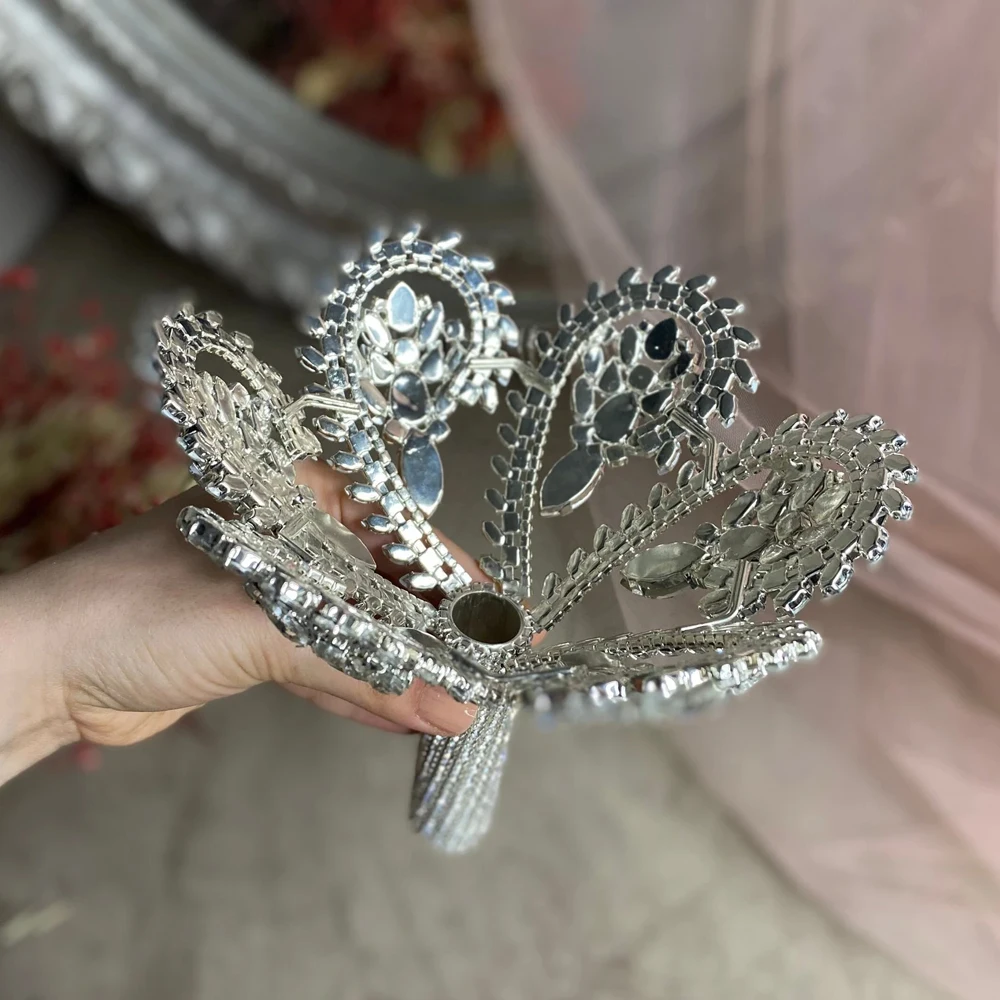 Boho Large Rhinestone Bridal Bouquet Holder Wedding Accessories DIY Marriage Rose Flowers Holding Bouquets Wrap Women Jewelry