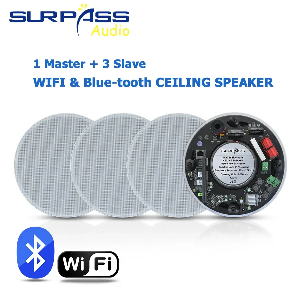 4PCS WIFI Bluetooth Ceiling Speakers Powerful Sound Quality Powerful Built In Digital Class D Music Player Active Ceiling SPK