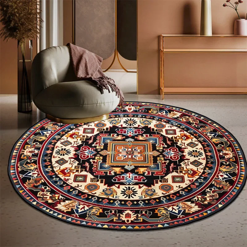 VIKAMA Retro Bohemian Round Carpets Living Room Luxury Sofa Area Chair Non-Slip Soft Floor Mat Bedroom Decor Crystal Velvet