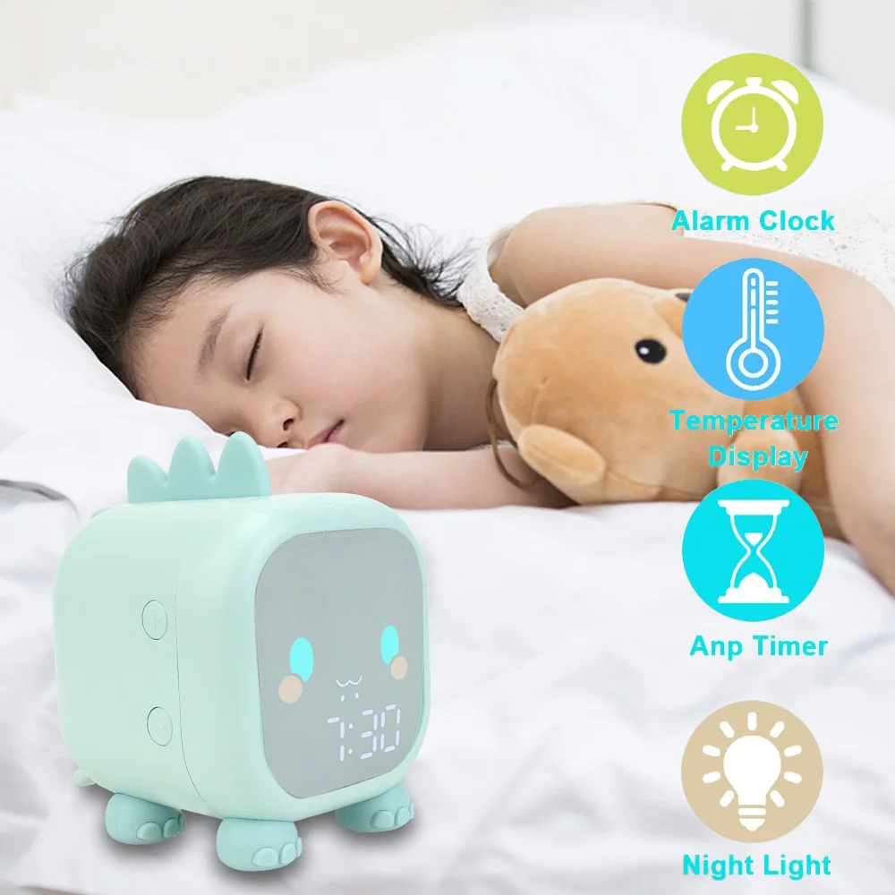 

LED Kids Alarm Clock Bedside Children's Sleep Temperature Display With Voice Control Digital Cute Dinosaur Desktop Alarm Clocks