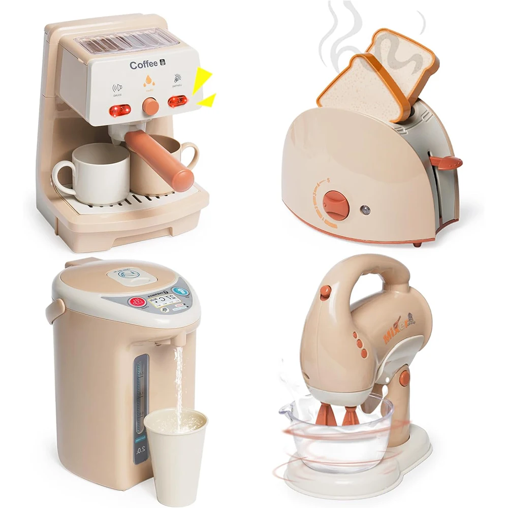 Eletrodomésticos de cozinha brinquedo para crianças cozinha fingir jogar brinquedo conjunto cozinha com cafeteira liquidificador máquina café expresso água dispe