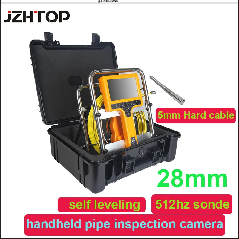 

Handheld Pipe Video Inspection Camera Drain Sewer Endoscope 28mm Long Spring 512hz Transmitter Color Screen Duct Borescope DVR