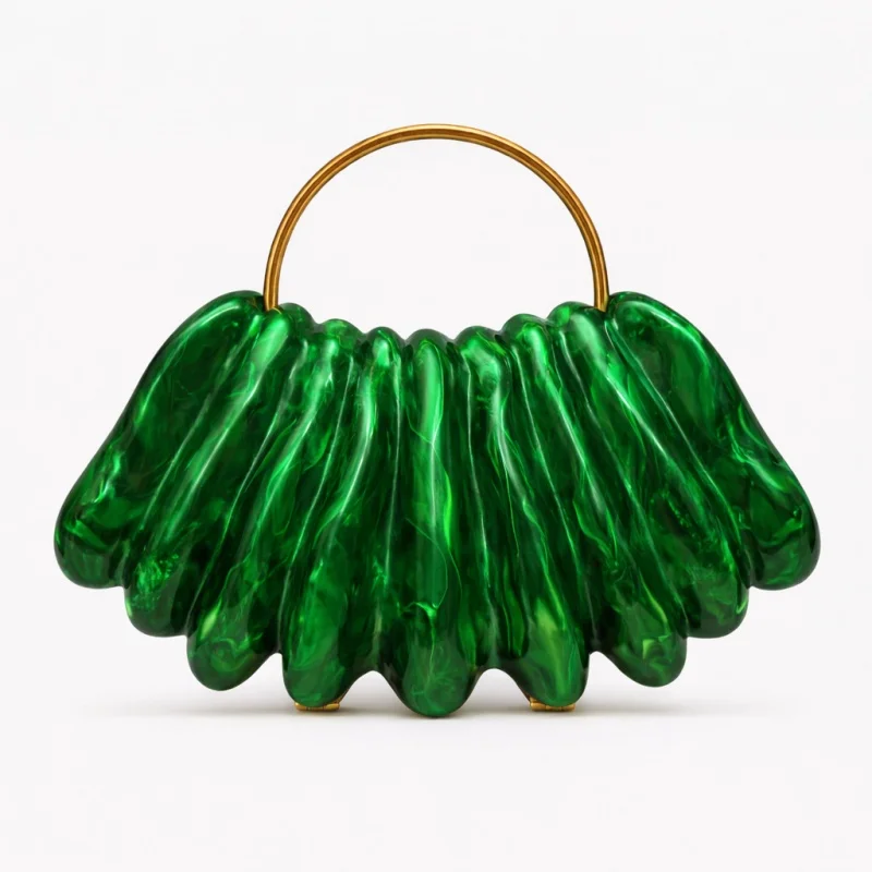 

2026 New Luxury Brand Women's Acrylic Wave Leaf Evening Gown Handbag Fashion Designer Wedding Shoulder Bag