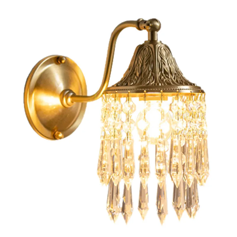 Luxury American Retro Copper Crystal Wall Lamp Creative French Living Room Tv Background Bedroom Bedside Led Lighting