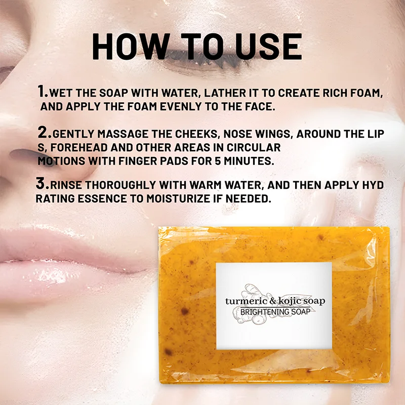 100 جرام من صابون الكركم وحمض الكوجيك لتبييض البقع الداكنة والترطيب العميق والتحكم في الزيت وغسول الجسم بالزنجبيل