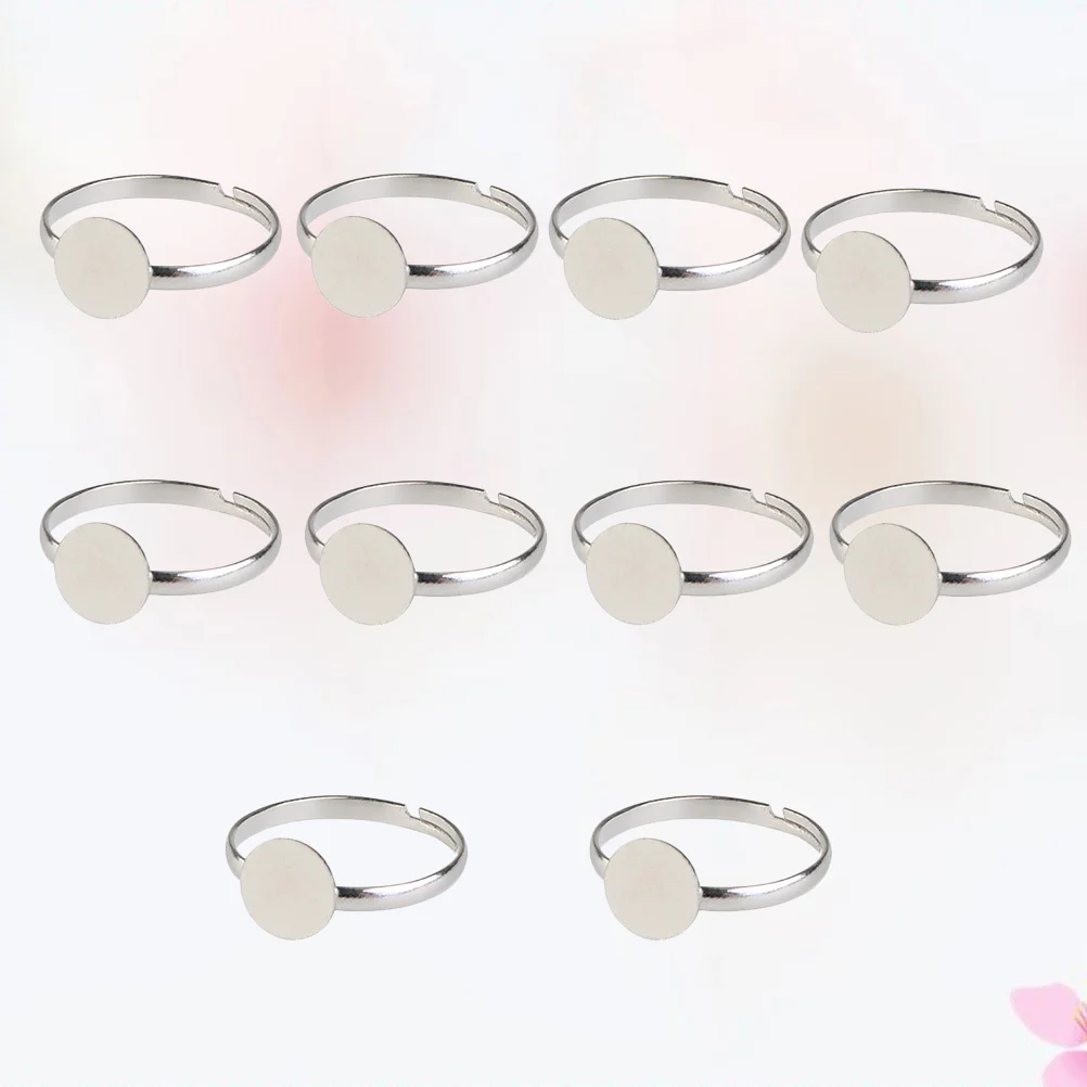 10pcs Ring Bases Adjustable Silver Plated Ring Base Setting Blanks Round Bezel Ring Tray(Environmentally Friendly Electroplating