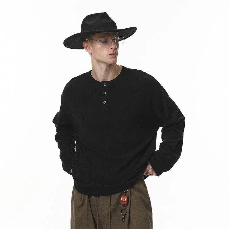 

Henley Neck T Shirt For Men, Spring Autumn Casual Mans Long-Sleeved T Shirts, Solid Color Classic Undershirts