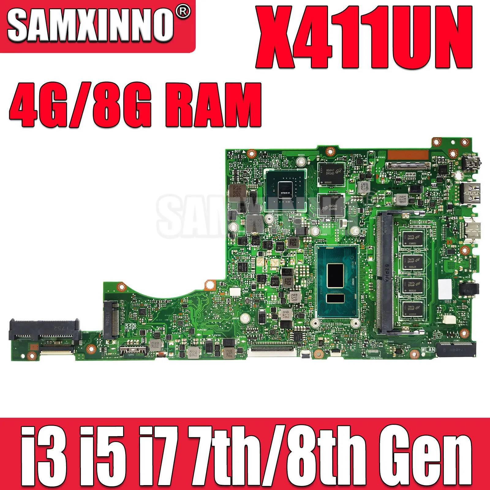 

Материнская плата SAMXINNO X411UN для ноутбука ASUS S4200U S4100U X411U K411U X411UV X411UF X411UQ X411UNV, материнская плата I3 I5 I7 4G 8G RAM