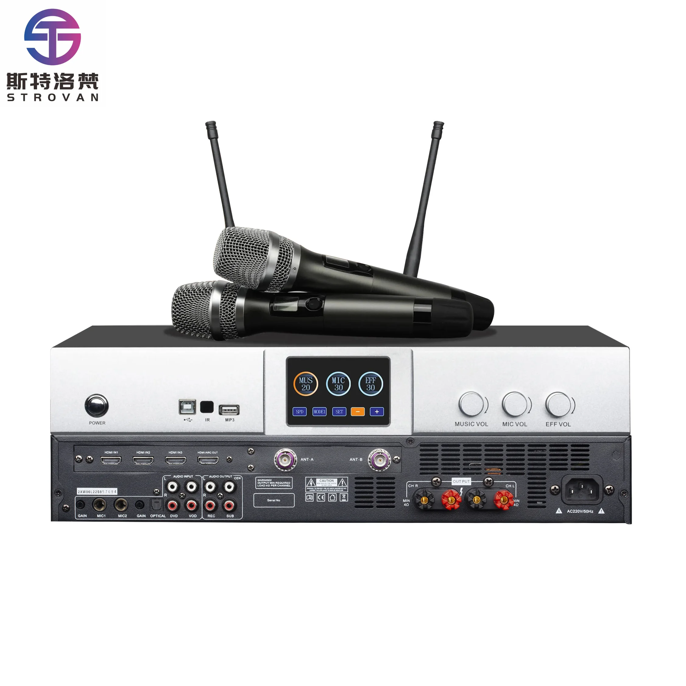 Mixer Amplifier Karaoke Portabel Berdaya Tinggi Mikrofon Dinamis Nirkabel Efek Reverb Digital untuk Hiburan KTV di Rumah