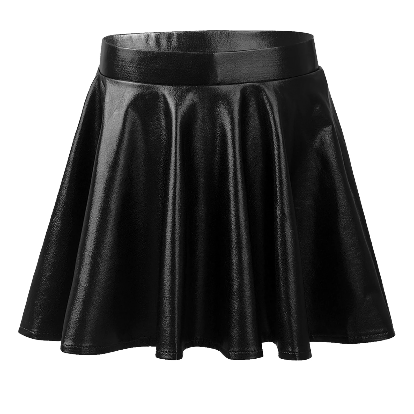 

Womens Flared Pleated A-Line High Waist Mini Skirts Disco Pole Dance Shiny Glossy Metallic Skirts Elastic Waistband Skater Skirt