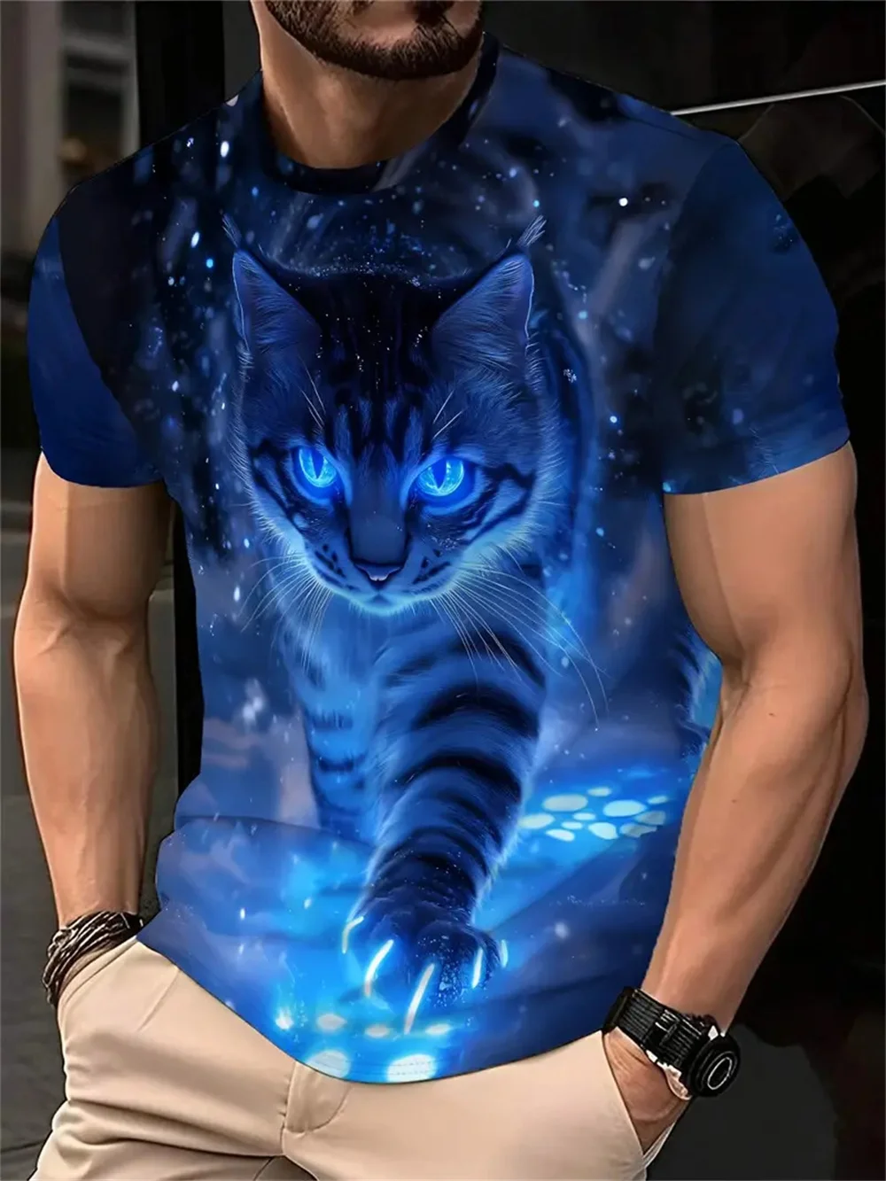 2025 new cross-border 3D printing men's summer short sleeve T-shirt animal male lion print casual loose top