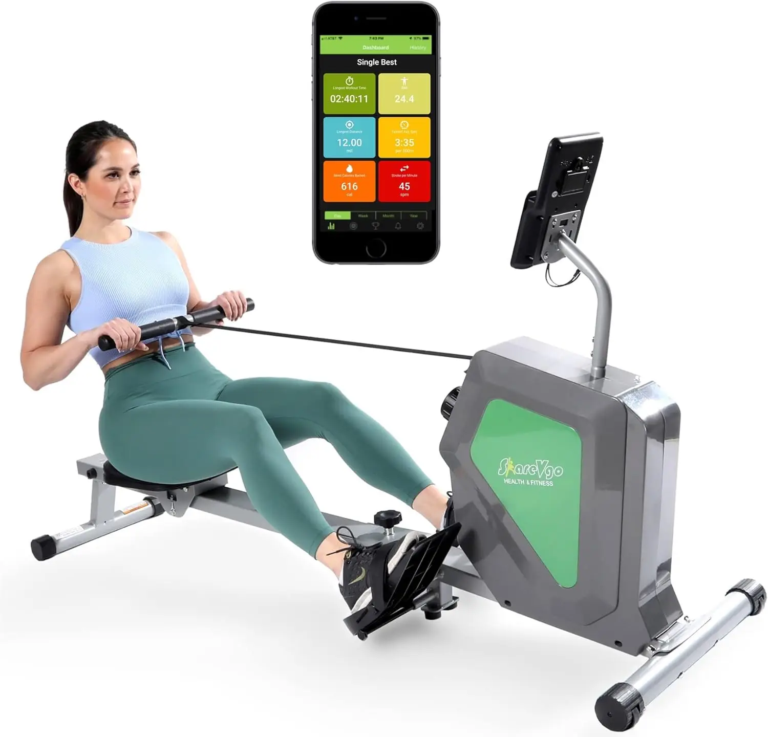 Máquina de remo inteligente para el hogar, Rower magnético plegable compacto con Bluetooth, aplicación de Fitness, peso máximo de 285 libras, ergómetro SRM