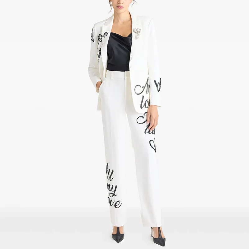 HIGH STREET Latest Fashion 2026 Designer Runway Set Women's English Letter Sequined Jacket Pants Set 2 Pieces