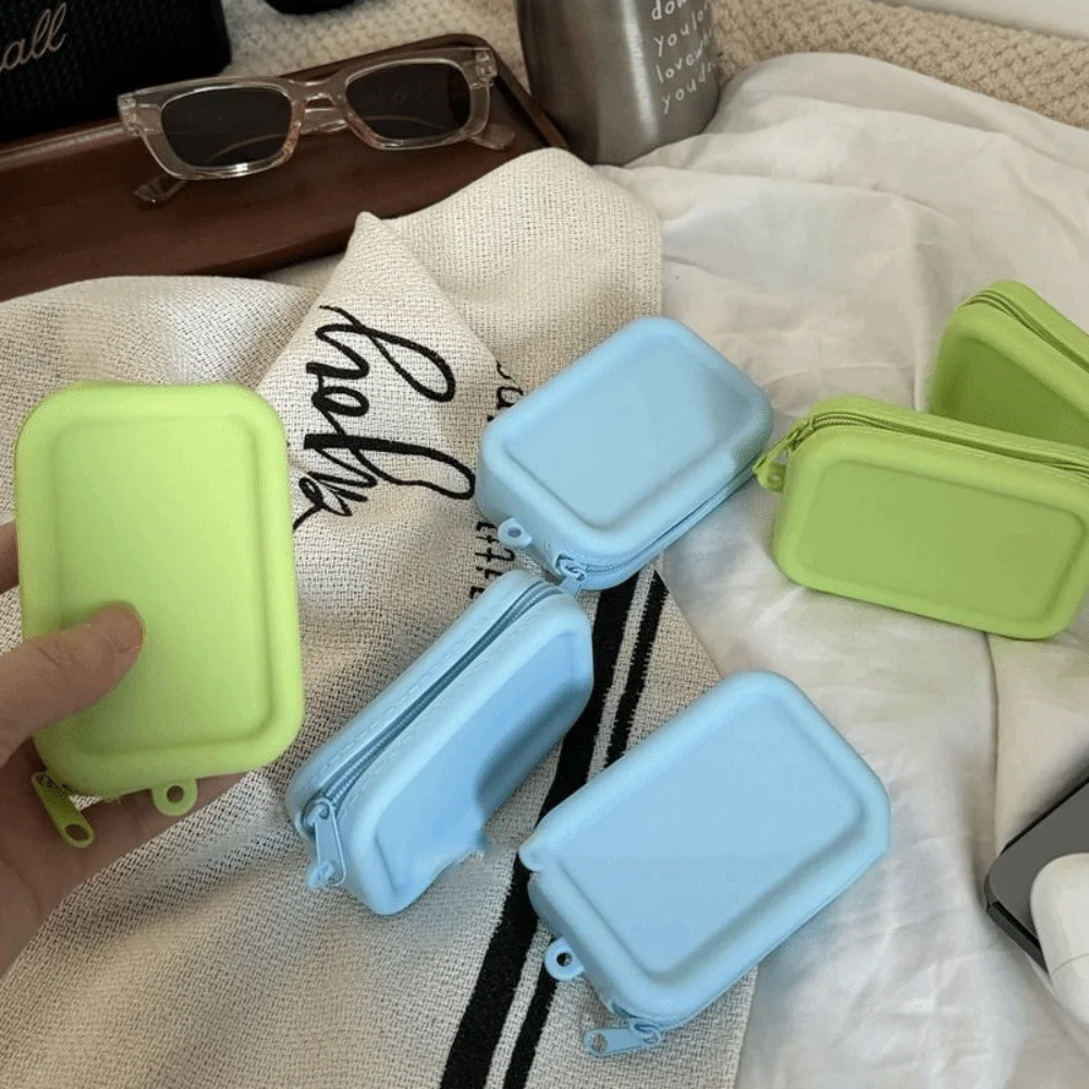 Cute Macaron Color Silicone Cosmetic Bag Coin Purse Mini Multifunction Storage Bag Solid Color Rectangle Small Item Bag Travel