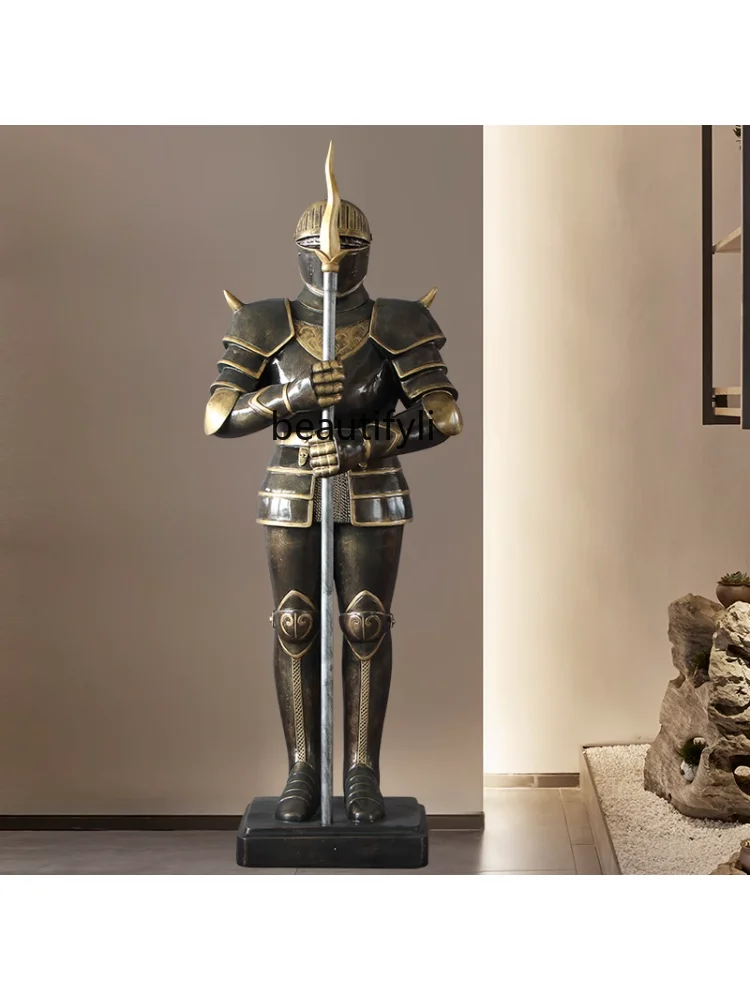 Retro Armor Warrior Decoration Light Sculpture Bar Restaurant Shop Lucky Welcome Figure Statue