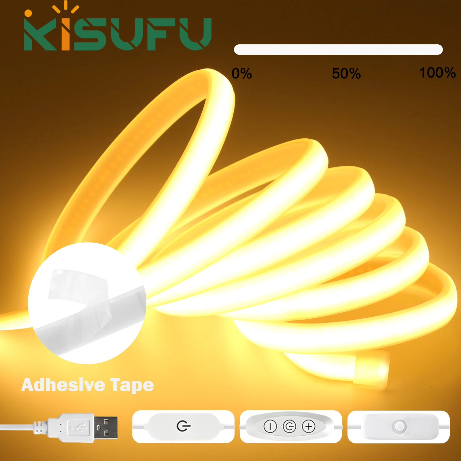 Dimmable 5V USB COB Neon Strip 320LEDs/M White Natural Warm RA90 USB 3Key Touch Switch Adhesive Ribbon Tape Indoor/Outdoor Decor