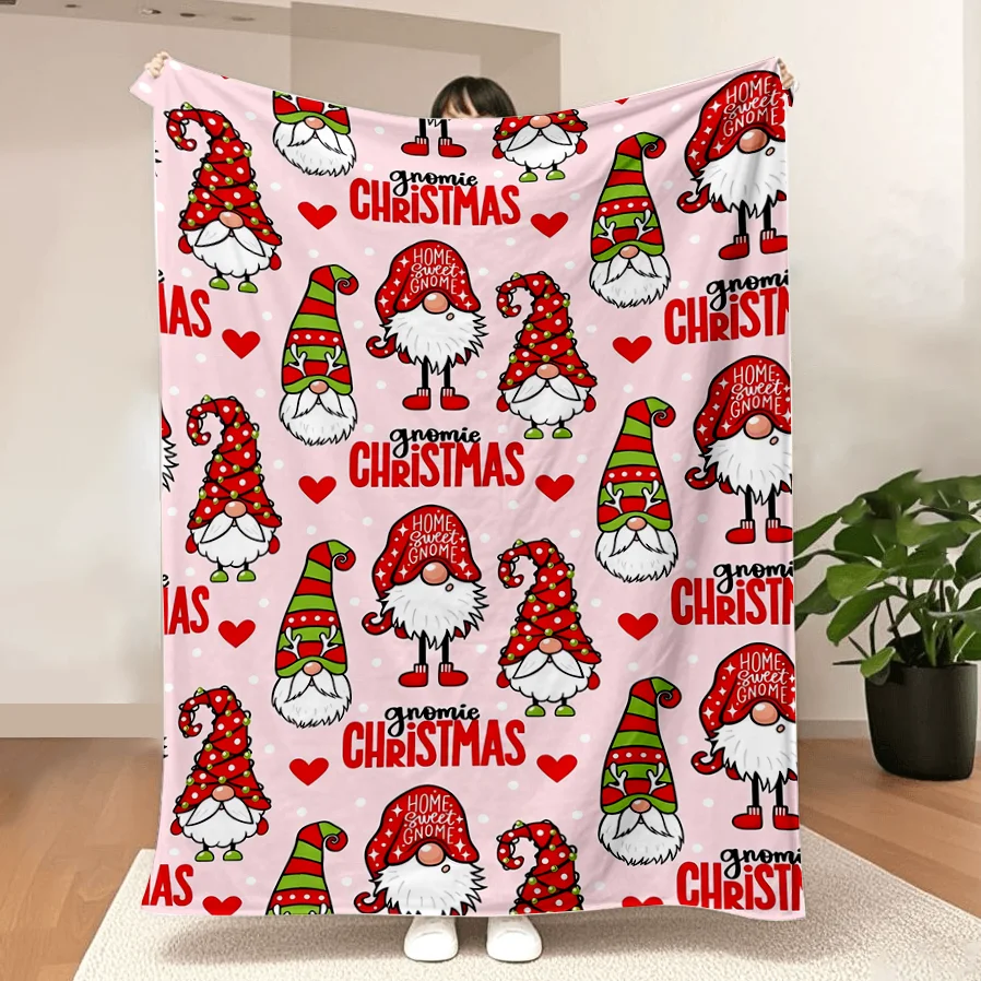 Weihnachtszwerg, rosa Fleecedecken, Cartoon, niedlich, weiches Flanell, gemütliche Decke für Erwachsene, waschbar, leicht, flauschig, Geschenk