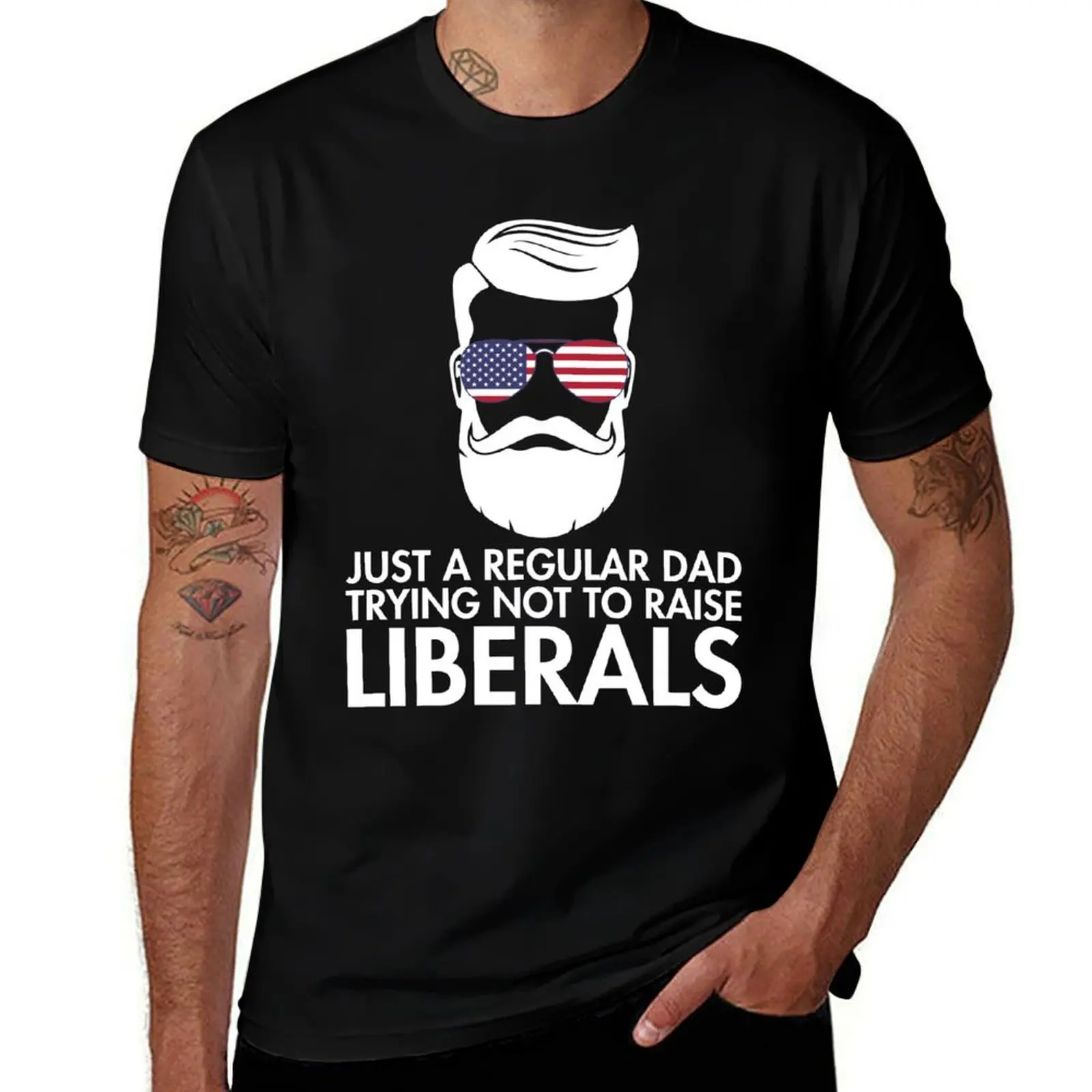 

Just a Regular Dad Trying Not to Raise Liberals Father's Day T-Shirt t shirts for man pack cotton t shirts for man graphic funny