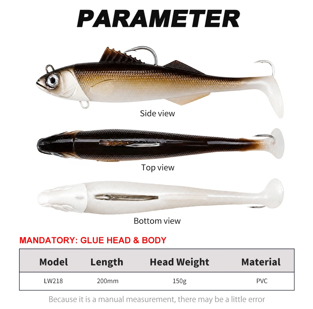 Hunthouse Heavy Soft Swimbait 200mm 150g PVC T-Tail Salzwasser-Köder Sea Monster Slayer Angelzubehör für Seebarsch und Grouper LW218 – Detail 5