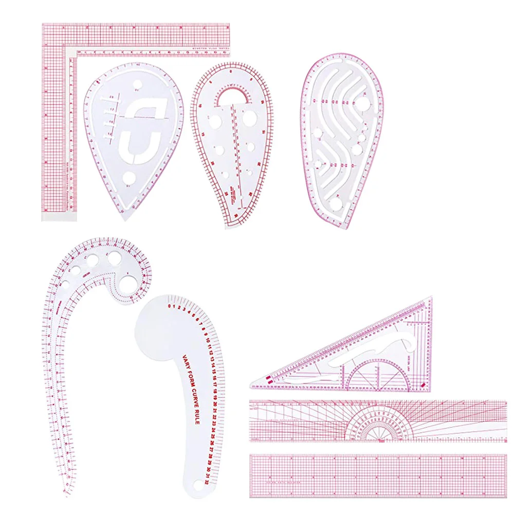 9 pezzi righello per cucire righelli di misurazione in plastica smussata strumenti fai da te misura trasparente a forma di curva sarto curvo metrico francese