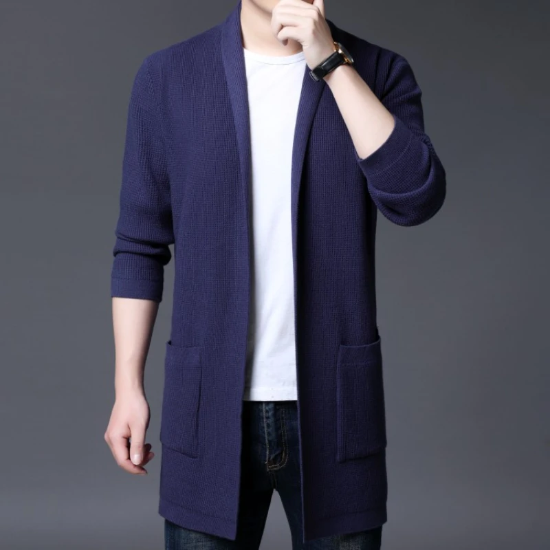 2024 Autumn and Winter Warm Men's Knitted Cardigan V-neck Solid Color Open-front Daily Casual Commuting Knitted Sweater.