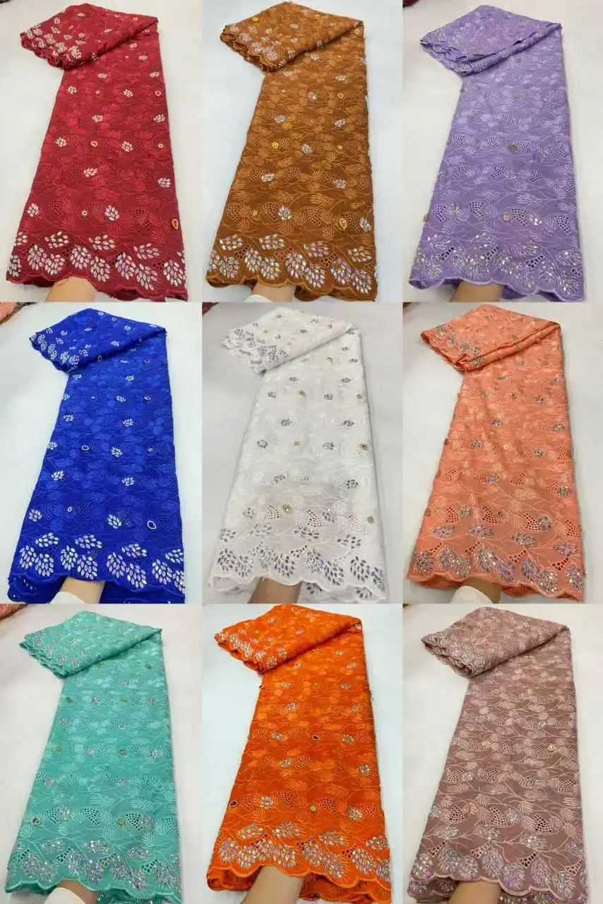 African Chiffon Cotton Guipure Fabric 2025 Best Quality Austria Chiffon Lace with Crystal Stone for Wedding Evening Dress TP1783