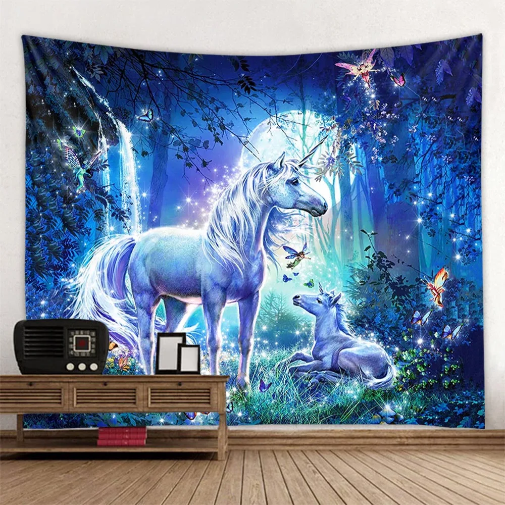 

Holy unicorn tapestry wall hanging cloth Bohemian hippie fantasy scene wall decoration Kawaii room art decoration blanket