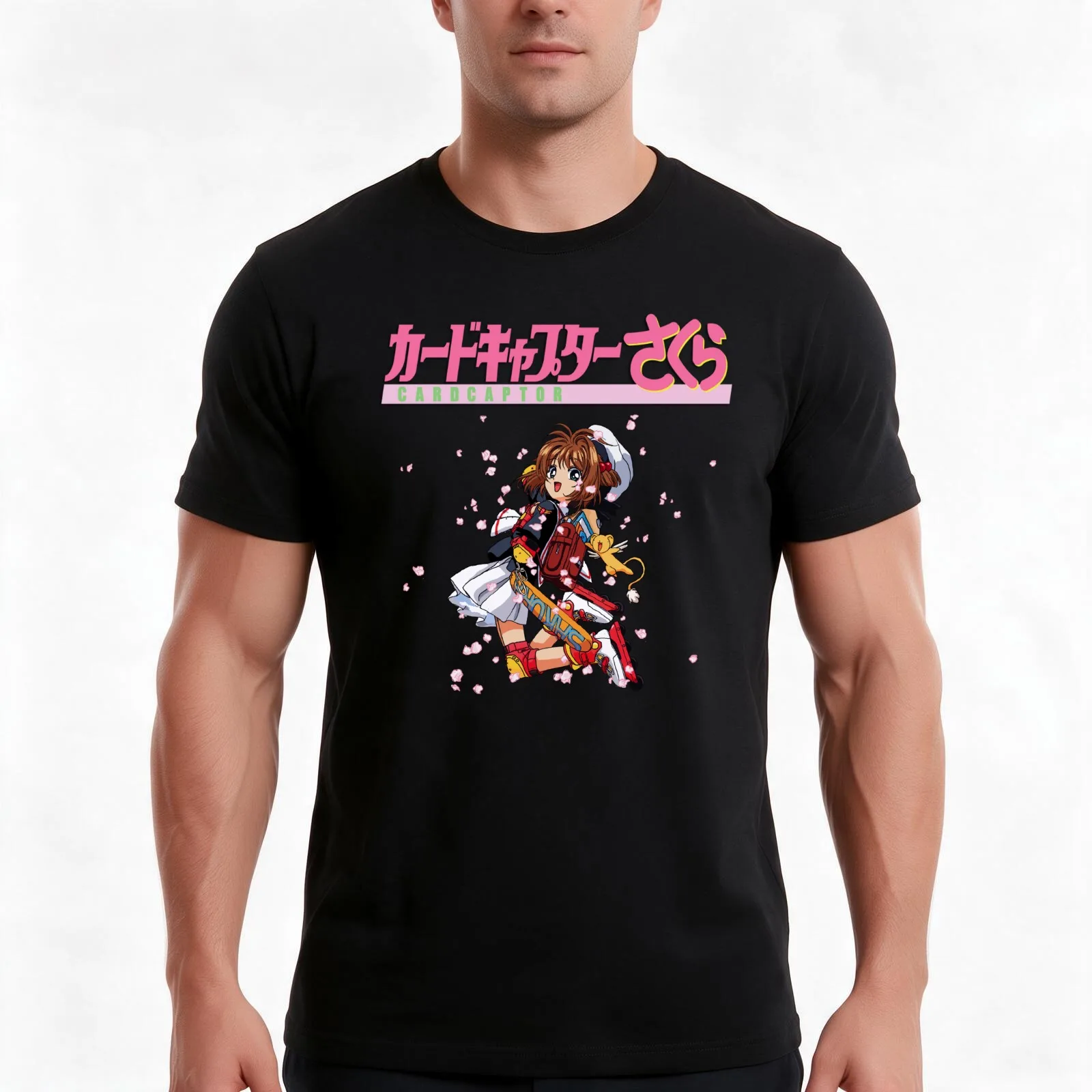 Cardcaptor Sakura Roller Skates Logo T-Shirt, Summer Casual Cotton Tee, Oversized Streetwear Tops, Vintage Graphic Print