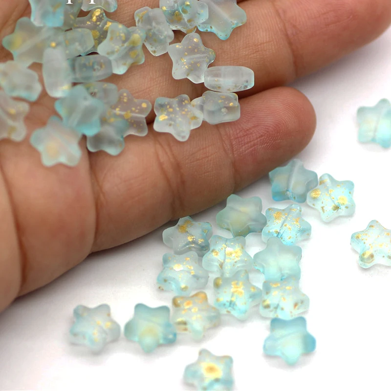 100pcs 8mm Frosted Gradient Color Five pointed star Beads Glass Spacer Bead For Jewelry Making DIY Bracelet Necklace Accessories