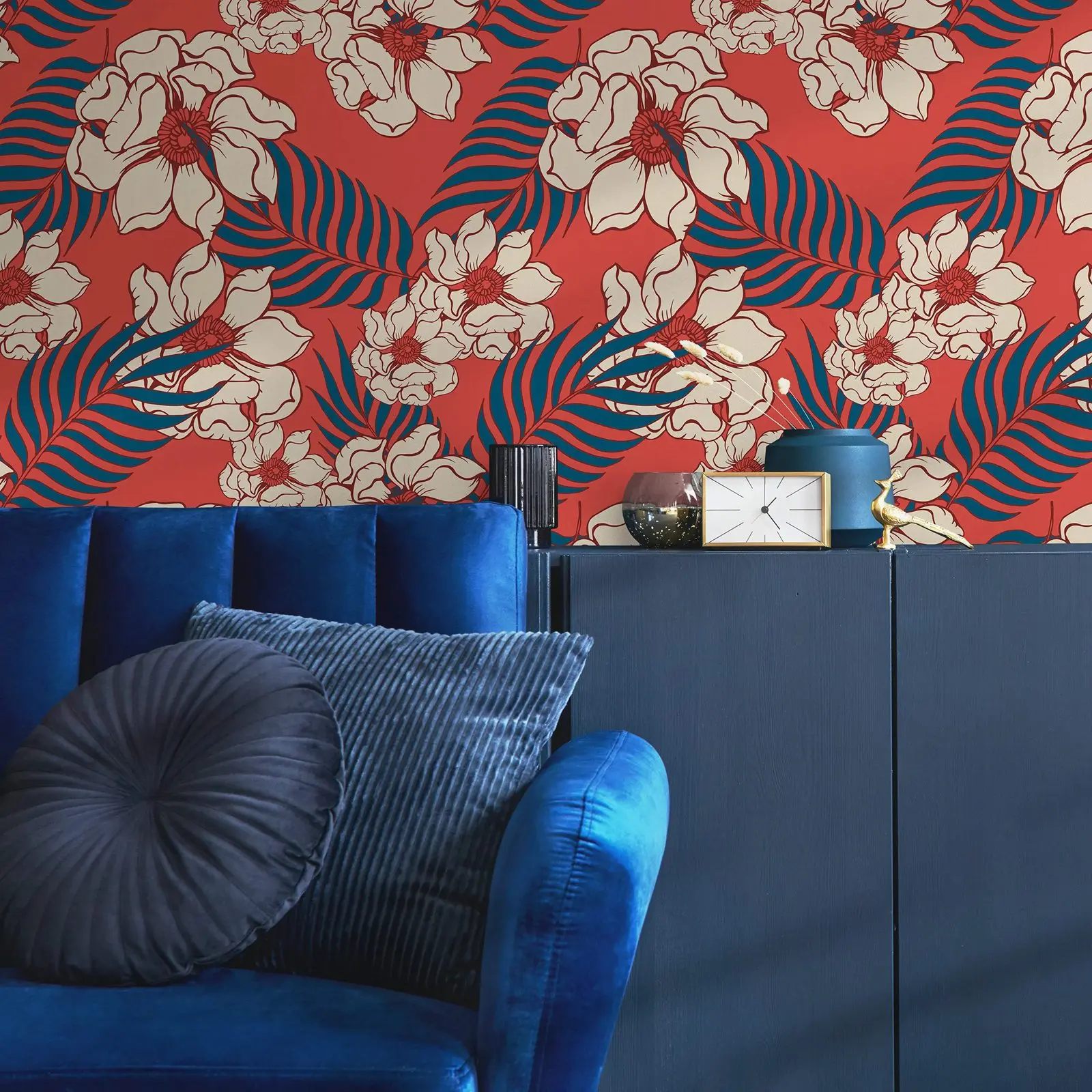 Hawaiian Leaves and Flowers Wallpaper Peel and Stick,Floral Wall Mural For Room Decor,Self-adhesive Or Tradition Non-woven Paper